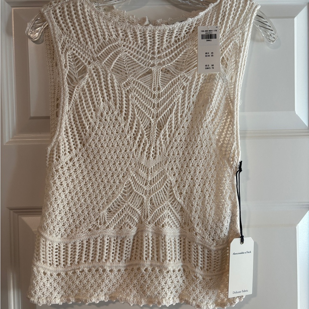 Abercrombie & Fitch Cream Crochet Sleeveless Knit Top